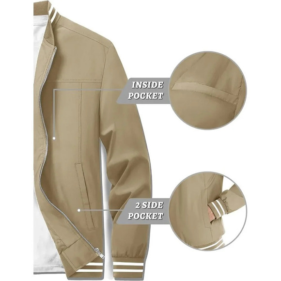 ❤️ Men's Bomber Jacket Lightweight Casual Spring Fall Windbreaker Zip Coat - Picture 4 of 8